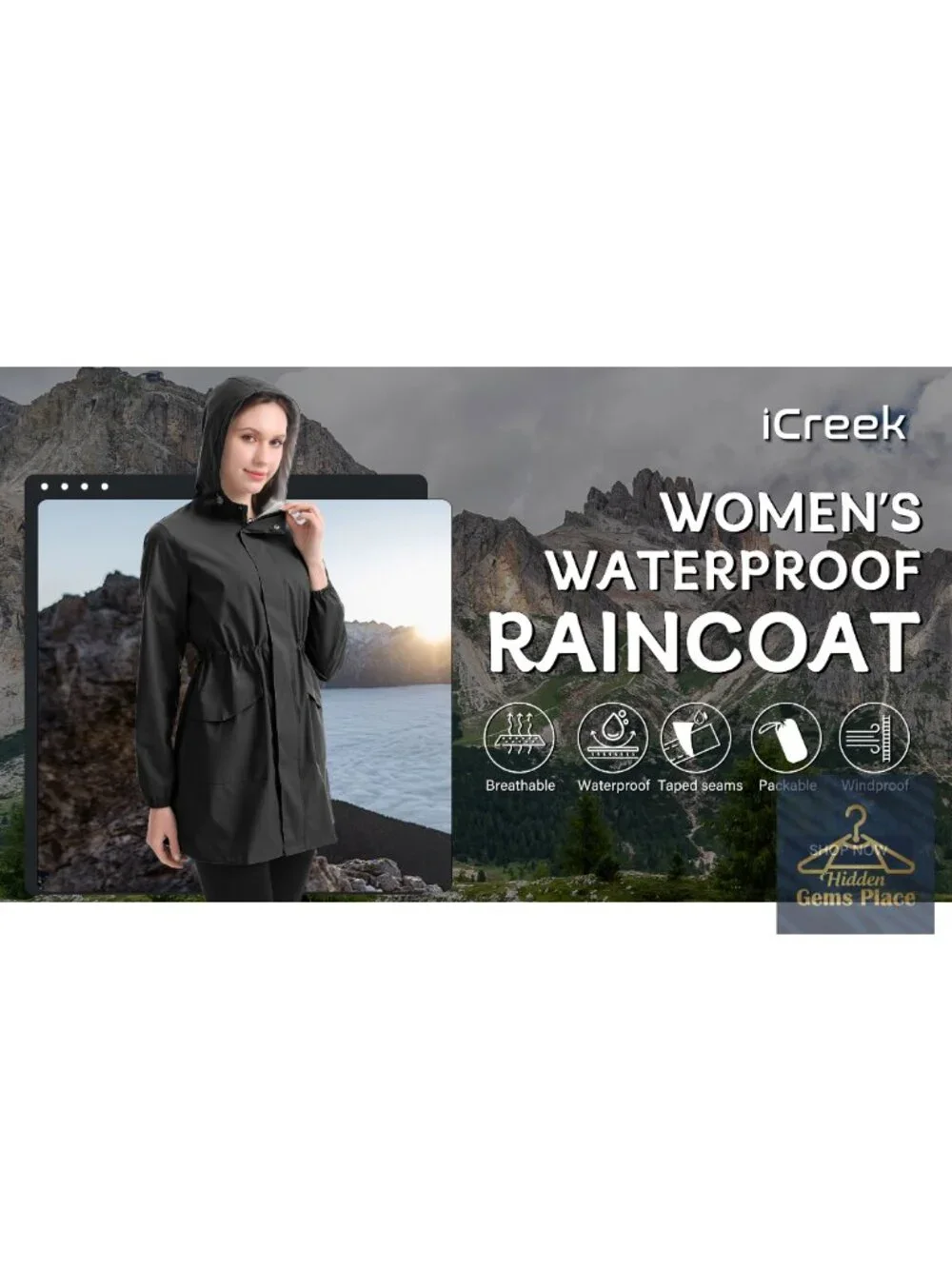 Women's Waterproof Rain Jacket Lightweight Hooded Trench